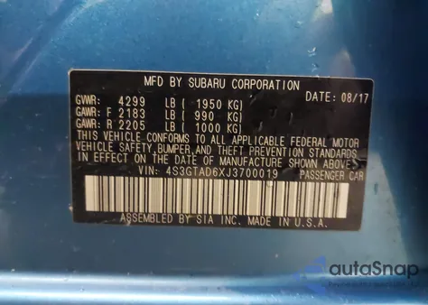 2018 Subaru Impreza 2.0I Premium из США, поврежденный, VIN 4S3GTAD6XJ3700019